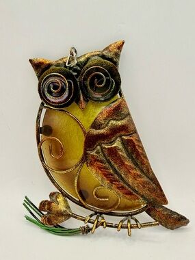 Whimsical Metal & Glass Owl Suncatcher Window Hanging Decor 6”